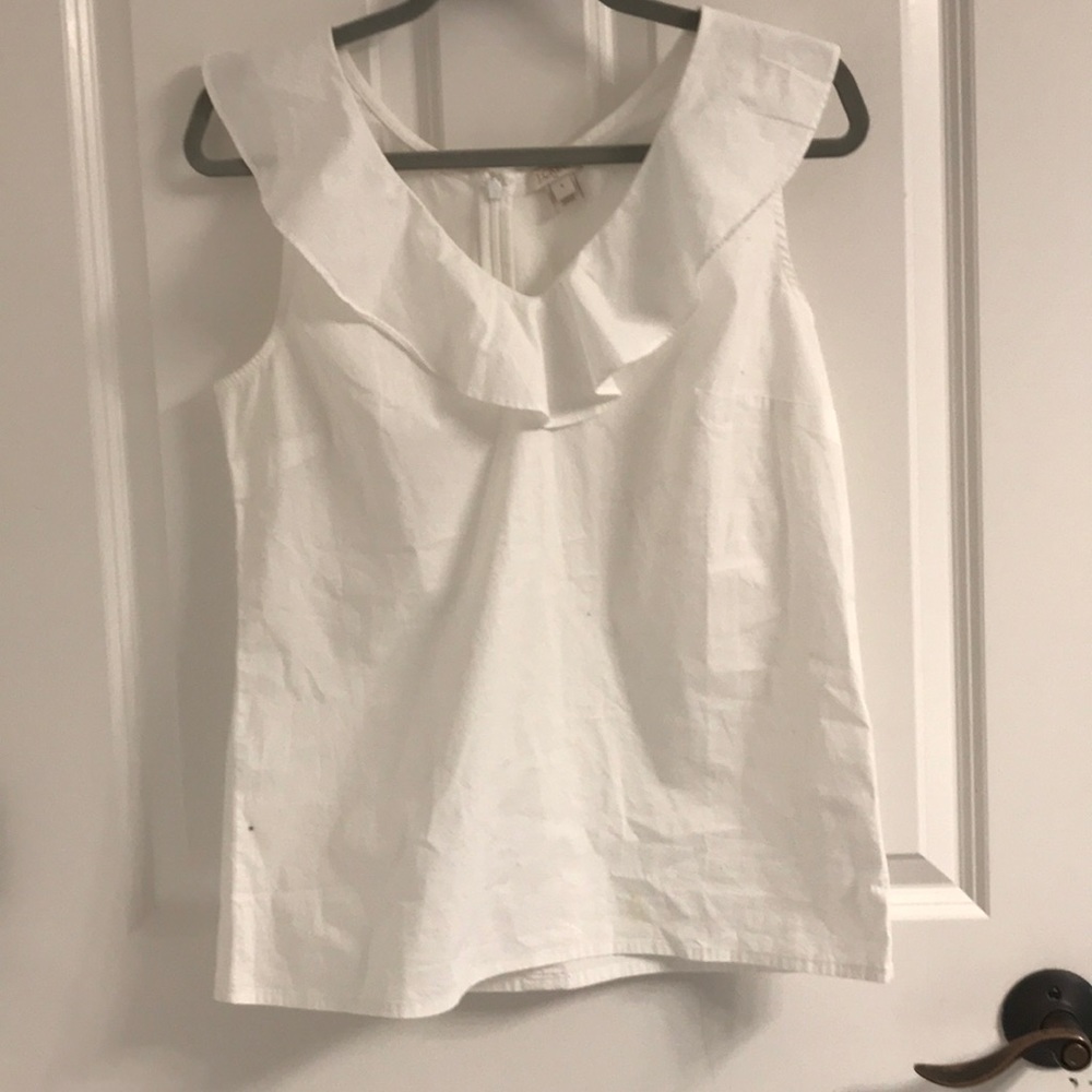 JCrew white ruffle neck tank blouse